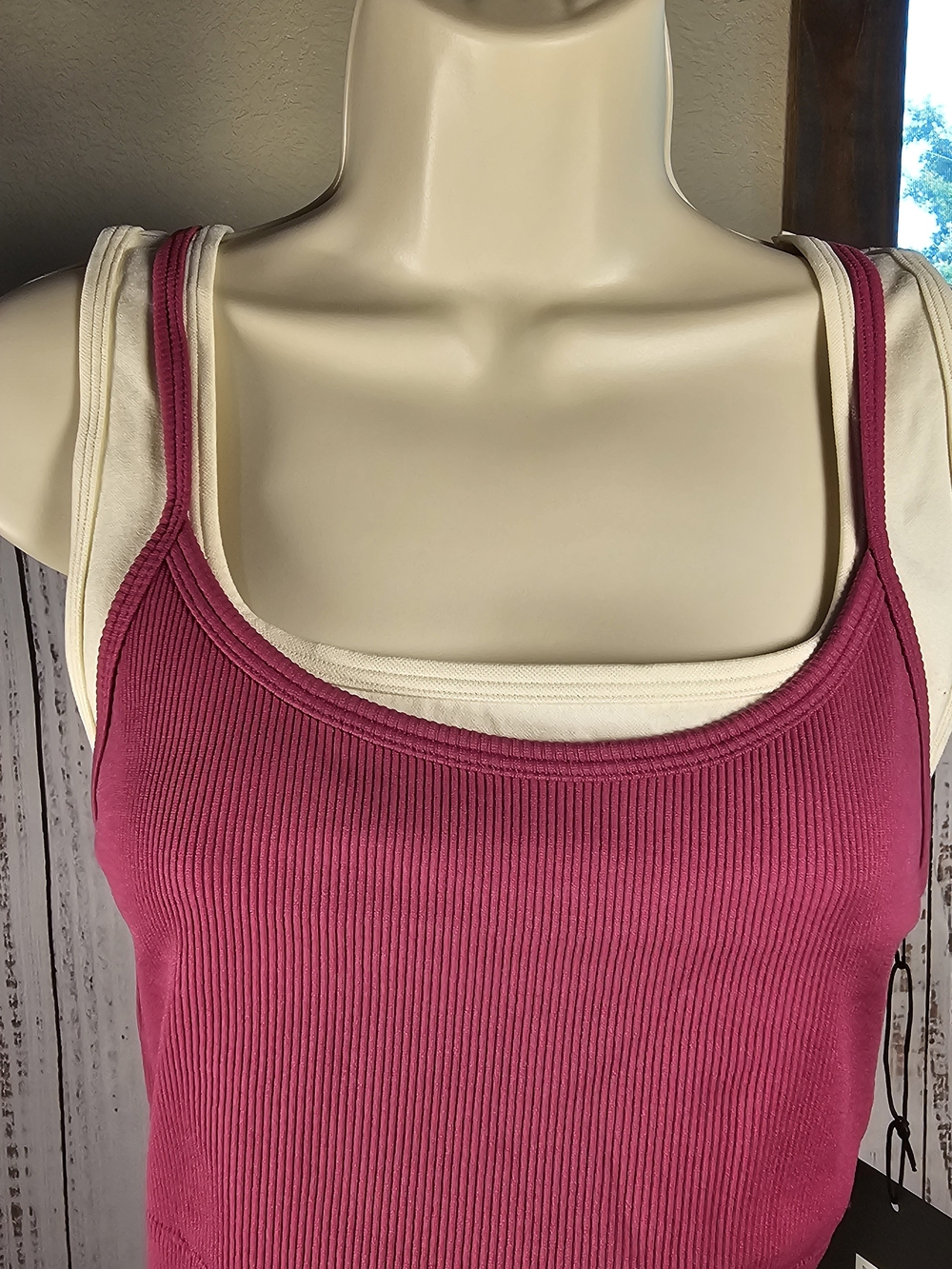 Spiritual Gangster Gemini Longline Bra CTT Pink Cream Ribbed Crop Top NWT Large